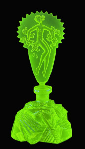 Lot 184 - Art Deco Uranium Glass Bohemian Perfume Bottle with cut base & dan Lot 184 - Art Deco Uranium Glass Bohemian Perfume Bottle with cut base & dan