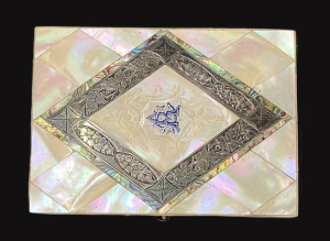 Lot 185 - c1880's Victorian Calling Card Case - Geometric cut Mother of Pearl co