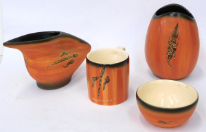 Lot 198 - 4 pces Vintage Harry Whyte Australian Pottery with Aboriginal decorati