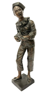 Lot 206 - Unsigned Bronze sculpture - Au Claire de lune , Pierrot playing the ma