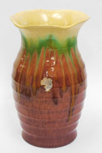 Lot 210 - Vintage Remued Australian Pottery large drip glaze vase - Ribbed body