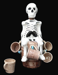 Lot 215 - Vintage Japanese Novelty Skelton Figural Decanter - Sitting on Barrel Lot 215 - Vintage Japanese Novelty Skelton Figural Decanter - Sitting on Barrel