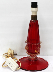 Lot 226 - Vintage Murano Ruby Art glass Lamp with applied clear & gold avent