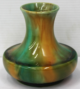 Lot 232 - c1934 McHugh Australian Pottery Vase Green & Yellow drip glaze 13