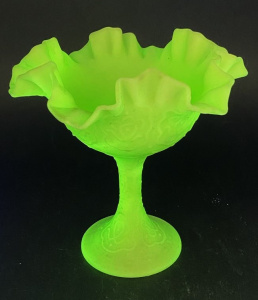 Lot 235 - Vintage Fenton Uranium Green Satin glass Comport - Persian Medallion p