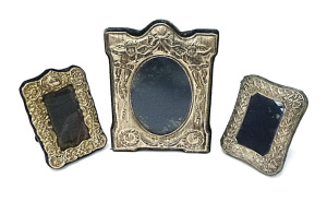 3 x Ornate English Stirling Silver Photo frames, various eras and designs inc on