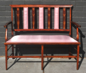 Lot 2 - Vintage c1900 Drawing Room Settee - 4 x Inlaid decorative Panels to back Lot 2 - Vintage c1900 Drawing Room Settee - 4 x Inlaid decorative Panels to back