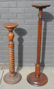 Lot 9 - 2 x vintage wooden Pedestals - Smaller w Barley Twist column & Large
