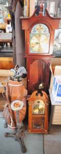 Lot 11 - Group Lot incl 2 x Clocks, Pair of Cast Iron Table Bases, Vintage Golf