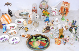 Lot 13 - Box lot of Ornaments mostly ceramic inc Cat, Stylised Cats, Birds, Bird
