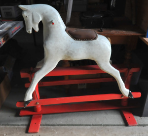 Lot 17 - Vintage Red & White Childrens Wooden Rocking Horse
