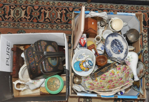 Lot 25 - 2 x Boxes Mixed inc, China, Cloisonne, Tins, Glass, Books etc