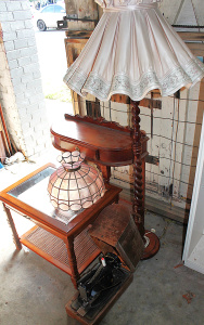 Lot 38 - Group Lot of Occasional Furniture inc Std Lamp with Bali Twist Column, Lot 38 - Group Lot of Occasional Furniture inc Std Lamp with Bali Twist Column,