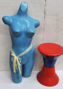 Lot 54 - 2 x pieces Retro Colourful Plastics - Caroma Stool in Red & Blue + Lot 54 - 2 x pieces Retro Colourful Plastics - Caroma Stool in Red & Blue +