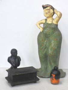 Lot 56 - Small Mixed Lot incl Black Ceramic Bust of a Gent , Wooden Kokeshi Doll