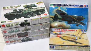 Lot 72 - 6 x Unmade Plastic Model Kits, inc Tamiya Mitsubishi Zeke Zero Fighter,