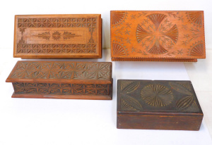 Lot 84 - 4 x Vintage c1930s Australian Chip Carved Boxes - all Geometric carved