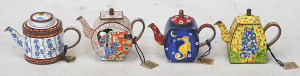 Lot 90 - 4 x Vintage Charlotte di Vita Miniature Copper & Enamel Tea Pots -