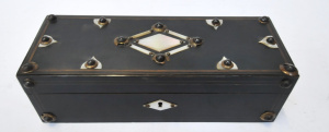 Lot 92 - Vintage Arts & Crafts Ebonised Box w drop down front - Applied & Lot 92 - Vintage Arts & Crafts Ebonised Box w drop down front - Applied &