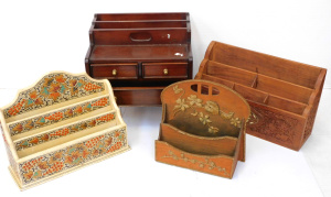 Lot 108 - 4 x Vintage Wooden Letter racks inc Two section with applied Lily of t Lot 108 - 4 x Vintage Wooden Letter racks inc Two section with applied Lily of t