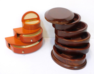 Lot 114 - 2 x Modern Wooden Jewellery boxes inc Five sectioned swivel & thre