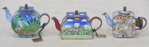 Lot 130 - 3 x Vintage Charlotte di Vita Miniature Copper & Enamel Tea Pots -