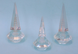 Lot 133 - 3 x Vintage Japanese Pagoda Crystal Perfume Bottles all with faceted b