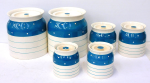 Lot 138 - Mid Century Kirkham Pottery England set of Six - Paired Kitchen cannis