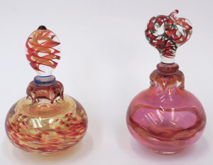 Lot 142 - 2 x Signed Australian Art Glass Perfume bottles Ruby with Red, raised