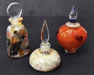 Lot 148 - 3 x Richard Clements Australian Art Glass Perfume Bottles - Square wit Lot 148 - 3 x Richard Clements Australian Art Glass Perfume Bottles - Square wit