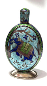 Lot 157 - Vintage Indian white metal Cloisonne flask featuring an elephant - 10c
