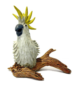 Lot 175 - Brian Upton Australian pottery figure of Cockatoo on branch - sgd to b Lot 175 - Brian Upton Australian pottery figure of Cockatoo on branch - sgd to b