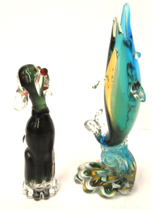 Lot 177 - 2 pces Vintage Murano Art Glass Figures Green & Clear Dog 21cm H & Lot 177 - 2 pces Vintage Murano Art Glass Figures Green & Clear Dog 21cm H &