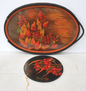 Lot 184 - 2 x pces 1930s pokerwork - Doyley holder & lge oval tray under gl
