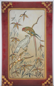 Lot 191 - Victorian Framed Mirrored Panel featuring Handpainted Birds & Bran Lot 191 - Victorian Framed Mirrored Panel featuring Handpainted Birds & Bran