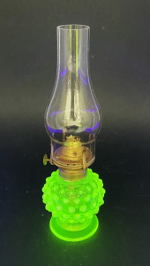Lot 205 - Vintage Uranium Citrine Small Oil Lamp - Pedestal Base with Hobnail Ci Lot 205 - Vintage Uranium Citrine Small Oil Lamp - Pedestal Base with Hobnail Ci