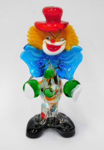Lot 206 - Vintage Murano Art Glass Jovial Clown with original label 18cm H