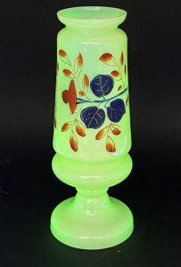 Lot 207 - Victorian Hand painted Uranium glass Vase - Pedestal base - Red &