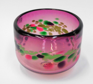 Lot 209 - Stephen Morris signed Australian Art Glass Bowl - Aubergine with Plum, Lot 209 - Stephen Morris signed Australian Art Glass Bowl - Aubergine with Plum,