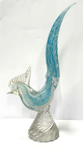 Lot 214 - Pale blue & clear vintage Murano glass cockerel w Gold Inclusions