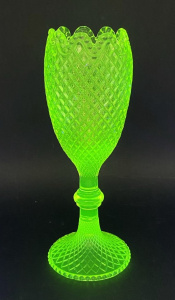 Lot 220 - Vintage Citrine Uranium Glass pedestal Celery Vase - Diamond pattern -