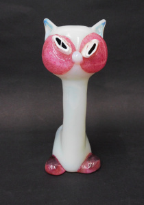 Lot 221 - Vintage Italian Opaline & Pink Glass stylised Cat Figure 17cm H