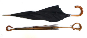 2 x Early 1900s Umbrellas inc, one with carved wooden handle & other with si