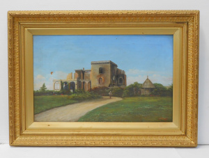 Eliza Anscombe (New Zealand, 1872 - 1934) Gilt framed Oil Painting - The Cliffs,