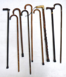 Group lot of Vintage Walking Sticks - assorted timbers, most with silver collar