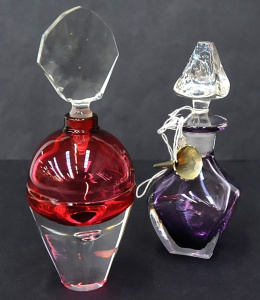 2 Australian Art Glass Perfume bottles - Eileen Gordon Violet with clear Stoppe