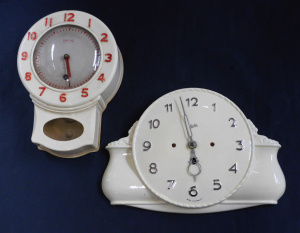2 x Vintage 1930s Wall Clocks inc Smiths Bakelite with red numbers & hand (m
