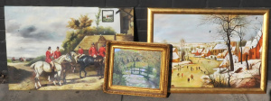 3 x Vintage & Modern Decorative Oil Paintings - small Gilt framed 'Monets Ga
