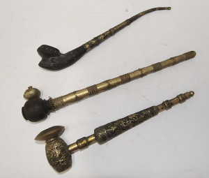 3 x Vintage Eastern Smoking Pipes incl One w Ceramic Bowl