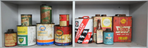 Lot of Vintage Motor Oil & Other Tins incl Shell x-100 Motor Oil Tin, Castro